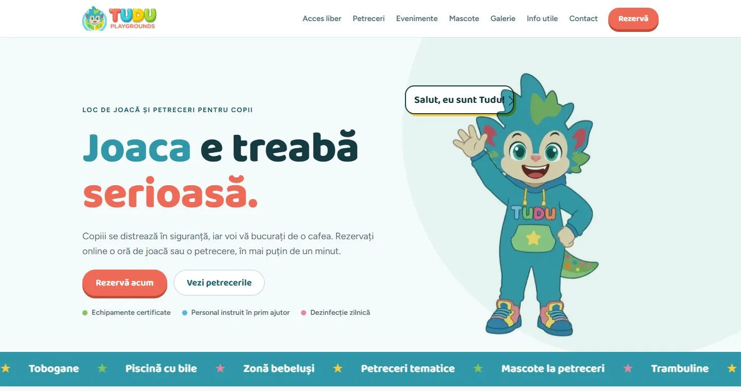 Site-ul tuduplayground.ro, cu rezervări online legate de SmartPlaygrounds